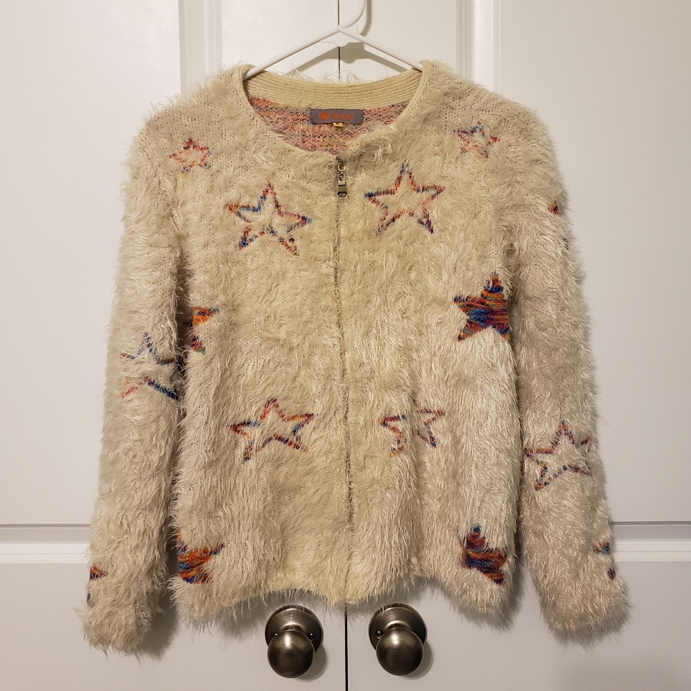 🍊range Size F (US Medium) Fuzzy Sweater with Embroidered Stars